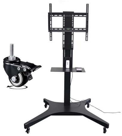 Motorized TV Mount Cart with Wheels, Adjustable Motor Lift for Large Screens, Mobile Entertainment Setup Solution