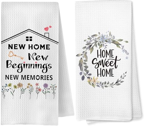 2PCS New Home Gifts Ornament Kitchen Towel House Warming Gifts (White) | New Home Housewarming Gift Ideas Couple Kitchens Ornaments Unique Gift for Homeowners Kitchen Essentials