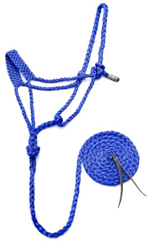 Jeffers Braided Mule Tape Halter with 10 ft Lead Rope for Horses 750–1200 lb - Full Size Adjustable Knot Horse Halter, Equestrian Training Tack for Riding, Trail, Western, Barn, Stable – Blue