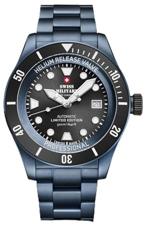 Swiss Military by Chrono SMA34075.10 Limited Edition Automatik Herren Uhr Armbanduhr Schweizer Uhrwerk mit Edelstahl Metallarmband Saphirglas Blau