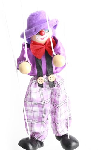 Tbest Vintage Hölzernes Clown-Pull-Marionettenspielzeug – Handgefertigte Lustige Marionette mit Beweglichen Armen und Beinen, Leuchtende Farben für die Entwicklung, Sichere Weihnachtsdekoration und