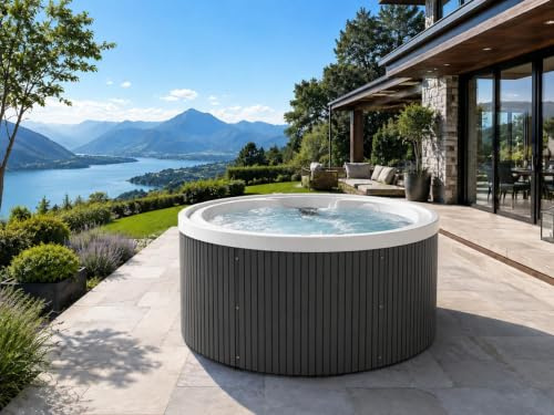 Outdoor Whirlpool Menorca Rund Ø200 cm für 5 Personen | 22 Massagedüsen | Balboa Steuerung | 3 kW Heizung | Ozon Desinfektion | LED Beleuchtung | Thermoabdeckung | Winterfest