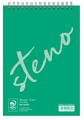 Clairefontaine 15372C - Notizblock / Schreibblock Steno DIN A5 14,8x21 cm, 45 Blatt blanko, 70g, ideal für Skizzen und Notizen, Grün, 1 Stück
