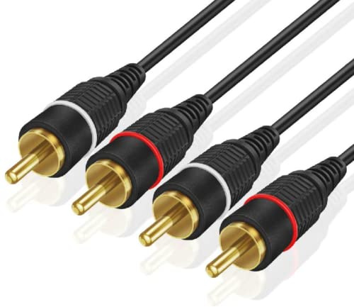 TNP RCA Cable 12ft - Gold Plated 2 RCA Male to Male HiFi Stereo Cable - Red White Audio Cord Dual Shielded for Amplifier, Car Audio, Home Theater, Speaker, Subwoofer System, Black