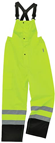 Ergodyne GloWear 8918BK Rain Bibs, Black Bottom, High Visibility, Reflective, ANSI Compliant, Lime, Large US