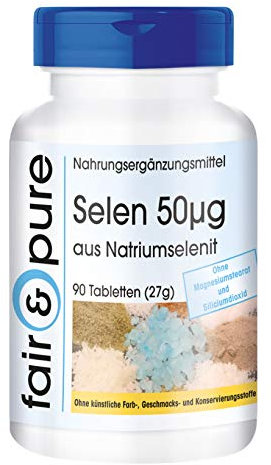 Fair & Pure Selen 50μg aus Natriumselenit, 90 Tabletten, Nahrungsergänzungsmittel vegan ohne Magnesiumstearat, in Deutschland hergestellt