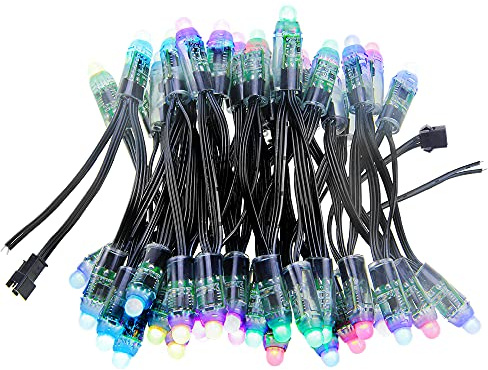 ALITOVE 50 Stück 5V WS2811 RGB Lichterkette Schwarzer Draht Pixels IP68 | Individuell Adressierbar, 12mm Bullet, für Leuchtschrift Weihnachtsdeko DIY-Projekte, Hinweis: Ohne Netzteil & Controller
