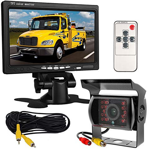 Moniteur HD avec écran 7’’ LCD TFT 12 V-24 V pour auto + caméra de recul pour bus camion remorque à 18 DEL IR étanches pour vision de nuit et vue arrière avec 10 m de câble vidéo