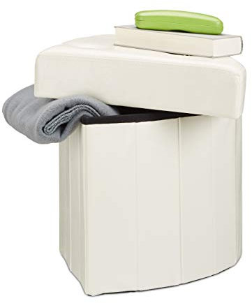 Relaxdays Baúl Puff Triangular, Piel Sintética, Blanco, 38 x 38 x 38 cm