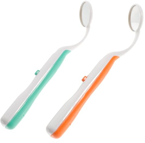 HEALIFTY 2 STÜCKE Oral Dental Mirror Mund Zahn Inspektion Spiegel mit Helle LED-Licht für Zahnpflege (grün und Orange)