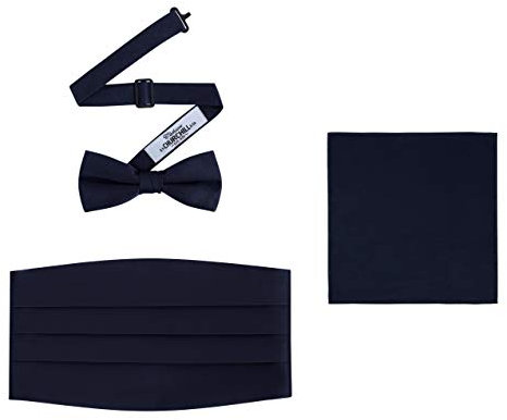 Men's 3 Piece Formal Accessory Set with Bow Tie, Cummerbund & Pocket Hanky (Navy)
