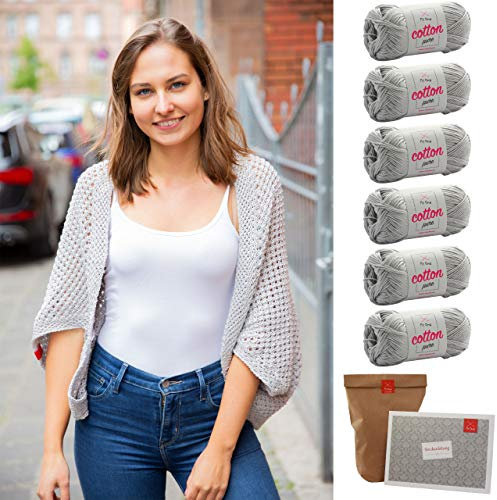 Strickset Seelenwärmer -Strick-Set Seelenwärmer Baumwolle grau + GRATIS Label- 6X Baumwollgarn grau – Strickpaket – Seelenwärmer Stricken – Baumwolle Stricken Set – Anleitung zum Stricken von Myoma