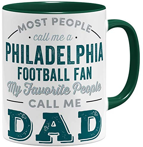 OM3® Philadelphia-Fan Tasse - Keramik Becher - American Football Mug - 11oz 325ml - Beidseitig Bedruckt - Grün