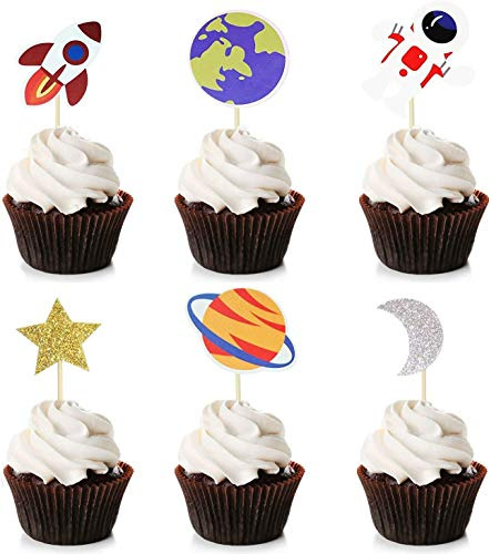 36 Pack Weltraum Cupcake Toppers Planet Party Bedarf Geburtstag Dekorationen Rakete Astronaut Cupcake Dekoration Weltraum Raumschiff Thema Party Geburtstag Party Baby Dusche