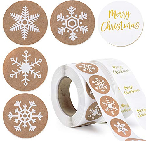 1000 Weihnachten Schneeflocken Aufkleber - 2.5cm, Selbstklebend, Merry Christmas Sticker