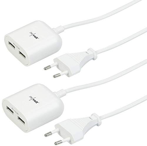 revolt USB Steckdose: 2er-Set 2Port-USB-Netzteil mit 150cm-Kabel und Smart-Power-Technologie (Laden, Ladegerät für Steckdose, Handy)