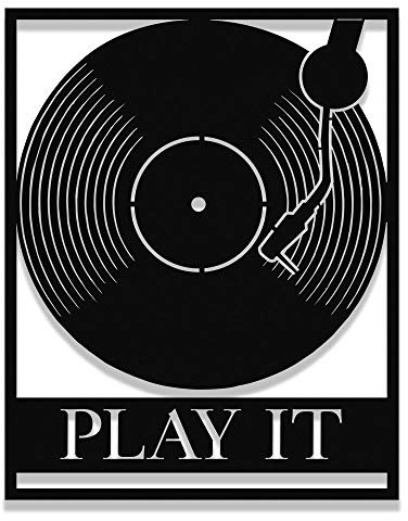 MIGNATIS Vinyl und DJ-Set Play It Design Metall Wanddekoration – im Rahmen Küche Wanddekoration Büro Wohnzimmer 50,8 x 40,6 cm