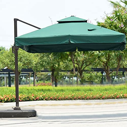 Sombrilla Patio para Exteriores, Parasol Excéntrico de Jardín, Mástil de Aluminio con Manivela, Parasol Resistente al Viento con Base de Inyección de Agua para de Terraza de Jardín,Piscina,Verde,3M