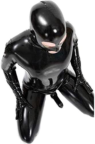 HERREN SHINY LACK LEDER KATZE ANZUG GANZKÖRPER MÄNNER SEXY LATEX REISSVERSCHLUSS OVERALL GUMMI KLEIDUNG SCHWARZ (XL)
