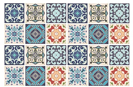 Coloray: Aufkleber Küchen Wandfliesen 10x10cm für Fliesen Wandaufkleber Set mit 24 Stück Selbstklebende Für Bad Küche Fließen Klebefolie - Buntes Portugal