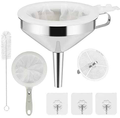 Ensemble D'Entonnoir à Filtre de Cuisine, 14 cm en Acier Inoxydable avec Filtre Amovible de 200 Mailles pour Transférer Liquide, Huile, Café, Vin, Jus, Confiture