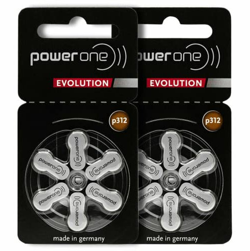 PowerOne Evolution Size 312 Hearing Aid Batteries - 1.45V Zinc Air with Improved Battery Life (12 Batteries)