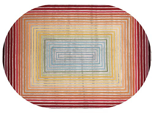 Rururug Teppich Oval Moderner Läufer Orientteppich Kurzflor Flur Schlafzimmer Küche Wohnzimmer rutschfest Waschbar,Rot, gelb, grün, blau, Mehrfarbig, geometrisches Design, Oval 80 x 150 cm