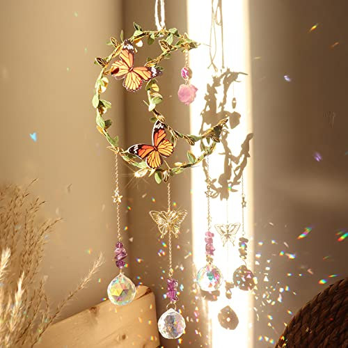 Atrapasoles Cristal,1 Piezas Hojas de la Luna Crystal Suncatcher Ornamento Colgante,Sun Catcher para Ventanas Jardines,Campanas Viento Cristal Atrapasueños para Colgar en Casa, Jardín, Oficina