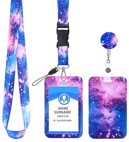 Molain korthållare med snodd och infällbar id-korthållare, stjärnhimmel korthållarset, nyckelrulle, brytbara crossbody-nyckelband