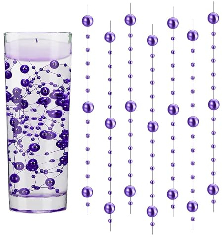 GEFIRE Wasserperlen Perles d'eau Bougies 18 Pièces Flottantes Perle d'eau Bougie 1.2M Flottante pour Vases Remplisseurs de Bouteilles d'eau, Mariages, Décorations de Centres de Table (Violet)