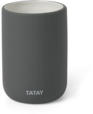 TATAY Bicchiere per spazzolino da denti e dentifricio morbido, in ceramica opaca, senza BPA, grigio antracite. Dimensioni: 7,4 x 7,4 x 10,5 cm