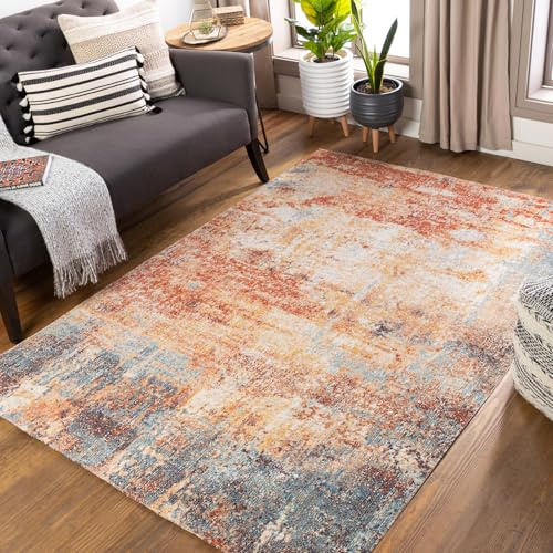 Livabliss Mijek Outdoor wetterfest - In und Outdoor für Balkon 160x213 cm, Terrasse, Garten, Küche - e Boho Style für draußen - Rost und Blau