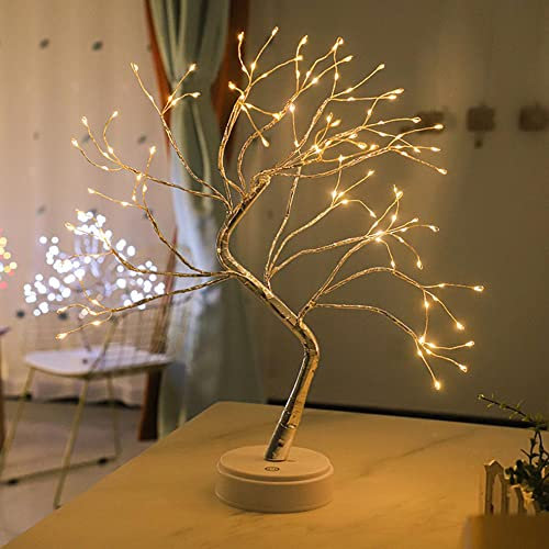 LED-Baumlicht,108 LED Baum Lichter Warmweiß Batterie & USB Bonsai Baum Licht,Schreibtisch-Nachtlicht mit Touch-Schalter, Flexible Zweige Baumlicht,Innen Deko-Leuchtbaum Lichterkett (Warmes Licht)