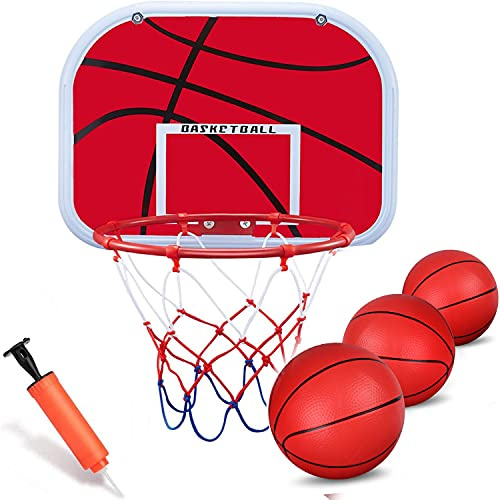 Anzmtosn Boost über der Tür Basketballkorb Set Backboard Metallrand (8 ) Hängebrett mit 16CM Gummi Basketballs Fun Sportspiel für Kinder Erwachsene Outdoor Indoor Office Home Colorful Ball