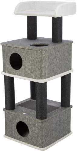 TRIXIE Kratzbaum Almira 128 cm in grau – mehrstöckiger Katzenbaum mit vielen Kratz- und Spielmöglichkeiten sowie Katzenhöhle – gemütlich & stabil – 44989