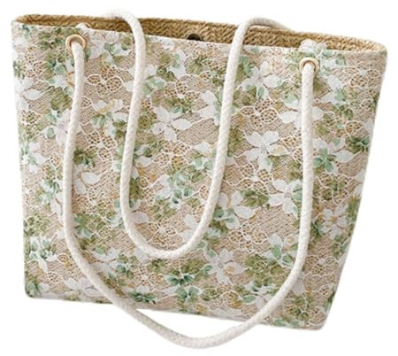 PRETYZOOM 2st Strandtasche Sommer Aufbewahrungstasche Große Tasche Aloha-Taschen Weibliche Handtasche Einkaufstasche Eimertasche Handtaschen Faltbare Tragetasche Stroh Damen Die Blumen
