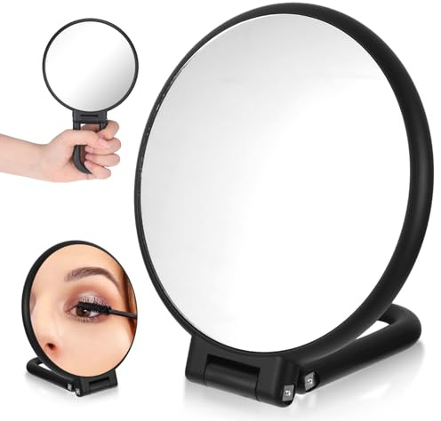 uinnossvc Magnifying Mirror, Hand Mirror With Handle 10X/1X - Double Sided Travel Magnifying Mirror, Foldable Makeup Mirrors for Handheld, 360° Rotating Mirrors for Precision Makeup