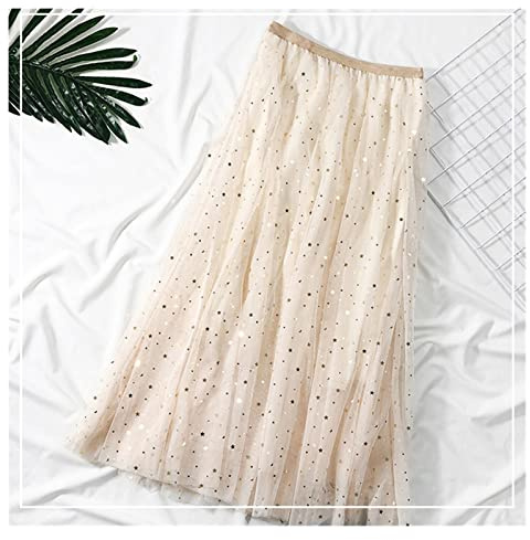 Falda De Lentejuelas,Falda Lentejuelas Mujer Mujeres Elegantes Falda de Tul de la Lentejuelas de la Lentejuela de la Moda Malla de Verano Malla Larga Falda Larga Elástico High Cintura Fiesta (Color :