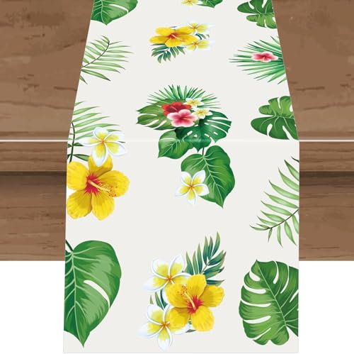 Sommer Palmenblätter Tischläufer,Hawaii Monstera Muster Tischläufer Frühling tropisch Tischdekoration für Tischdeko Zuhause drinnen und draußen Esstisch Party Dekoration 72x13 Zoll