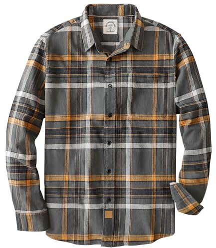 Dubinik® Flanellskjorta för män, 100 % bomull, flanellskjortor, långärmad, rutig, mjuk, ledig button-down-skjorta för män, grå gul, 4XL