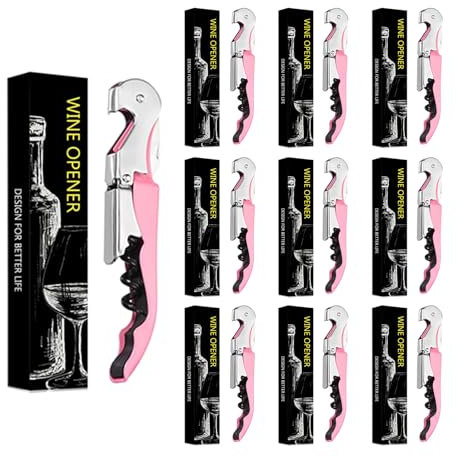 Cavatappi 3 in 1 - Apribottiglie Vino + Lama Corta Capsule - A Leva in Acciaio Inox (10, Rosa)