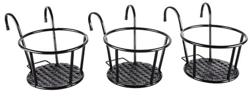ABRFC Iron Art Lot de 3 paniers à suspendre au-dessus du rail en métal avec crochet pour décoration intérieure et extérieure pour balustrade, clôture, balcon, jardin (noir)