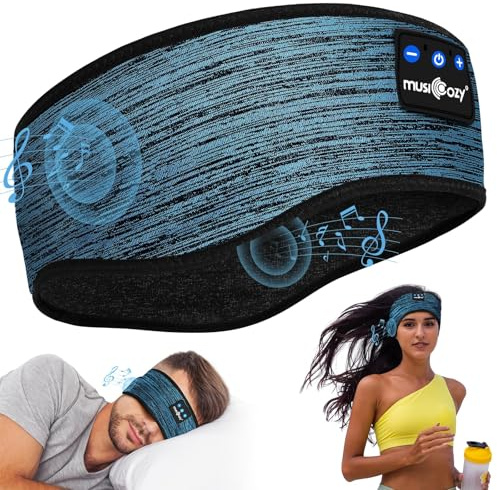 MUSICOZY Auriculares para Dormir Bluetooth 5.4, Auriculares para Dormir de Lado con Altavoces Ultrafinos, Diadema Bluetooth y Antifaz para Descanso, 16H de Reproducción, para Música, Entrenar y Correr