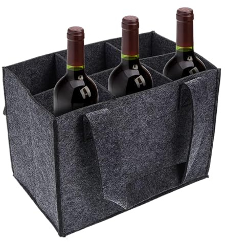 Jiimhte Flaschentasche 6 Fächer Weinflaschen Tragetasche Filz Flaschenträger mit Tragbaren Griffen, Wiederverwendbare Männerhandtasche Flaschen Tasche Filztasche Weinflasche Tasche 25x18x16cm