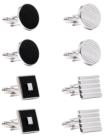 UTMACH Gemelos de Aleación para Hombre - Clásicos Personalizados para Boda, Cumpleaños, Negocios Camisa, Regalo de Graduación (Negro y Plata)