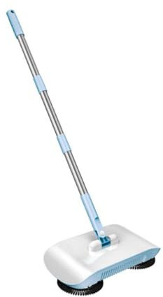 Meoky Spazzatrice a spinta manuale per la pulizia della casa, spazzatrice per tappeti 2 in 1 per lavapavimenti a doppio uso a secco e a umido per uso domestico,Blu