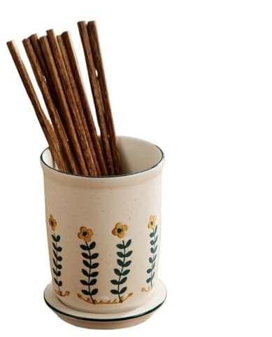 Porta Mestoli da Cucina Portautensili in ceramica scolaposate, coccio for utensili da cucina vintage dipinto a mano for bancone, stendibiancheria for utensili da cucina con vassoio di scarico Portaute
