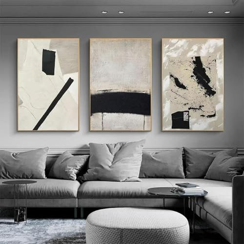 XBTYKPB Minimalistisches abstraktes Beige-Schwarz-Grau-Leinwand-Poster, Druck von Wandkunst, Ölgemälde für die Inneneinrichtung des Wohnzimmers, Wandbild, 70 x 100 cm x 3 cm, rahmenlos