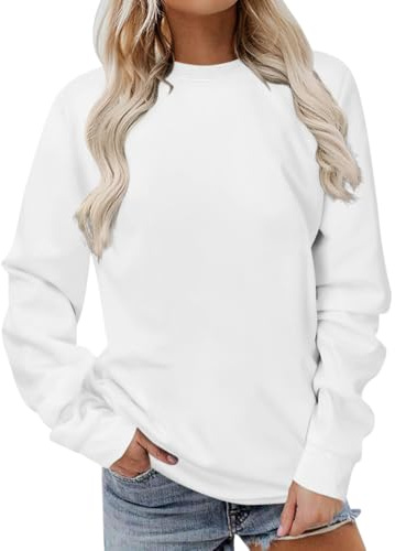 Onsoyours Damen Rundhals Sweatshirt Herbst Pullover Einfarbig Longshirt Basic Pulli ohne Kapuze Elegant Langarmshirt Teenager Mädchen Streetwear