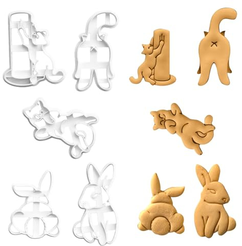 3 Pieces Kitten Molds and 2 Pieces Rabbit Molds, Cartoon Plastic Molds, Embossing Tools, Cookie Cutters, Kitchen Utensils